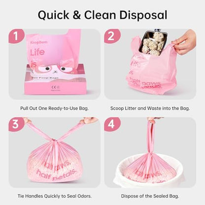 125 Count Cat Poop Bags Cherry Blossom Scented with Handles, Disposable Litter Bags for Pet Poop, Dog Kitty Waste Bags Extra-Thick Easy Tie Leak-Proof Strengthen, Pink