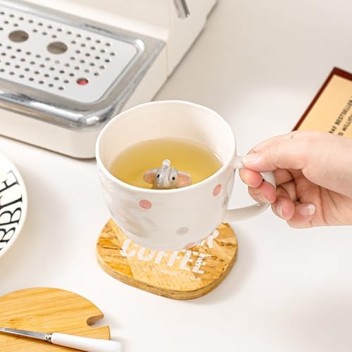 White Elephant Gifts for Women Cute Elephant Mug with 3D elephant Inside Kawaii Ceramic Coffee Mug Tea Cup with Lid Spoon Friendship Birthday Christmas Gifts for Women Men Sisters Friend Coworkers