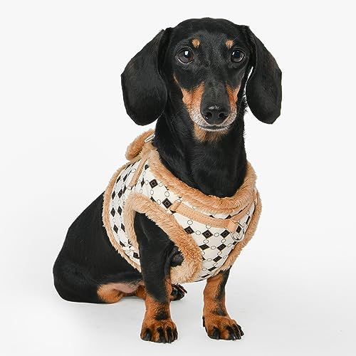 Puppia Jace Vest Dog Harness Step-in Warm Winter Diamond Pattern for Small and Medium Dog, Beige, Small