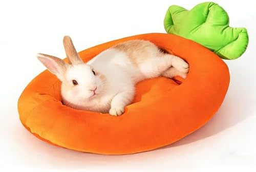 Rabbit Bed Warm Small Dog Cat Sleeping Carrot Banana Beds Bunny Bed Guinea Pig Hideout Bed Thick Soft with Removable Mat,Machine Washable Guinea Pig Cushion (Carrot（18.5 * 11.02 * 3.94）)