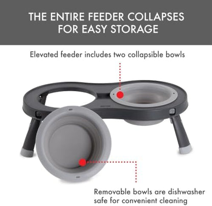 Dexas Pets Elevated Double Pet Feeder, Large, 2.5 Cup Capacity Bowls, Light Gray, Raised Pet Food and Water Bowls