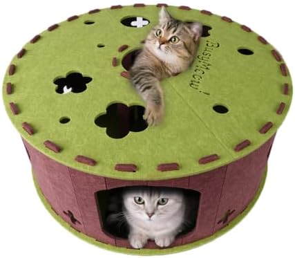 Large Cat Tunnel Bed for Multiple Cats, Scratch Resistant Indoor Cat Bed, Holds Up to 30 Lbs (L 24×24×11.8, Green)