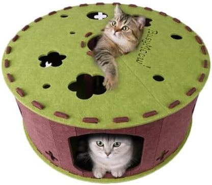 Large Cat Tunnel Bed for Multiple Cats, Scratch Resistant Indoor Cat Bed, Holds Up to 30 Lbs (L 24×24×11.8, Green)