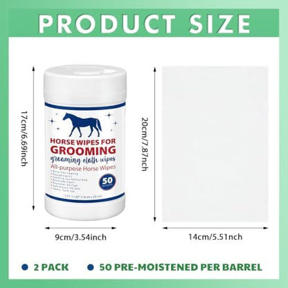 2 Pack Horse Grooming Cleaning Wipes 100 Pcs Reusable Cleaners