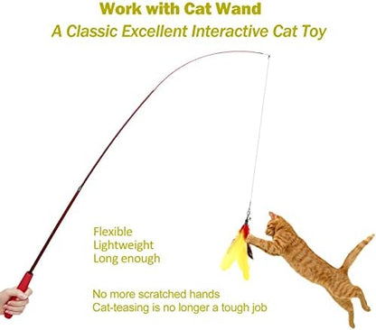 11PCS Cat Wand Attachments, 10 Cat Feather Toy Refills and 1 Spare String