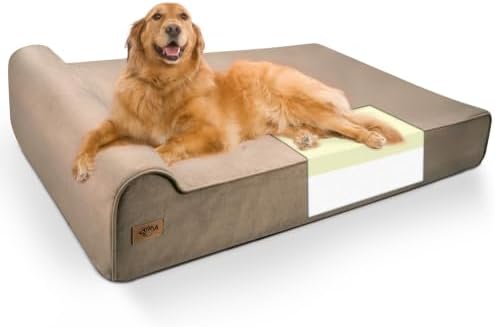 Sytopia XXL 35D Memory Foam Dog Bed for Extra Large Dogs – 7" Thick Orthopedic Pet Couch for Seniors and Big Breeds up to 150 Pounds, with Waterproof Liner & Washable Cover, 50"x 34"x 7", Brown