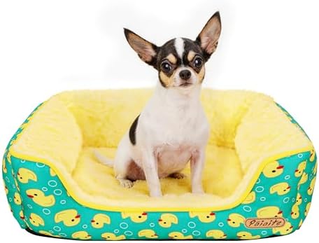 Rectangle Washable Dog Bed for Large, Medium & Small Dogs – Soft Calming Puppy Beds, Durable Warm Pet Sofa with Non-Slip Bottom for Indoor Use.Yellow S Size (18.9"x18.9"x6.3")