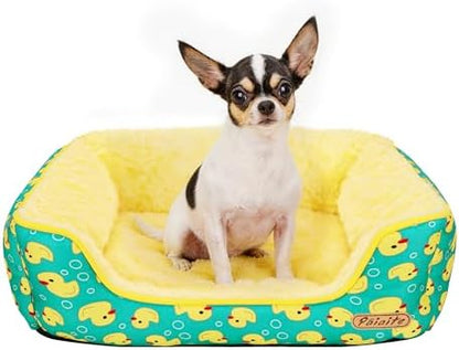 Rectangle Washable Dog Bed for Large, Medium & Small Dogs – Soft Calming Puppy Beds, Durable Warm Pet Sofa with Non-Slip Bottom for Indoor Use.Yellow S Size (18.9"x18.9"x6.3")