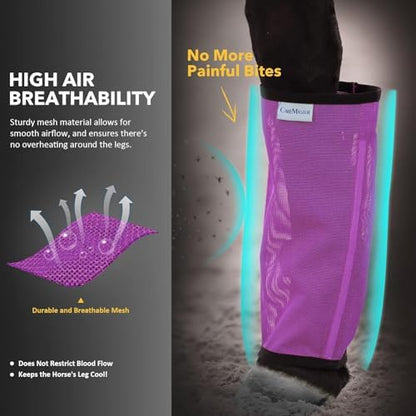 Fine Mesh Fly Boots Loose Fitting & Non-Slip Horse Fly Leggings No More Horsefly Nuisance Greatly Reduce Stomping Breathable with Natural Air Flow (Set of 4)