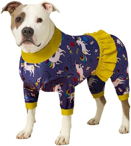 LovinPet Large Dog Pjs, Full Coverage Dog Pjs, Unicorn Rocket Print, M