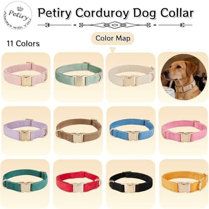 Soft Corduroy Fibric Dog Collar with High Grade Metal Buckle, for Large Dogs.(Red,Large:17-26")