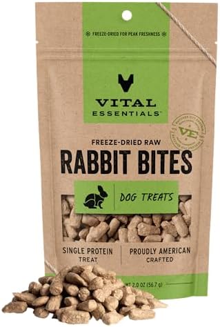 Vital Essentials Freeze Dried Dog Treats, Rabbit Bites, 2 oz Bag