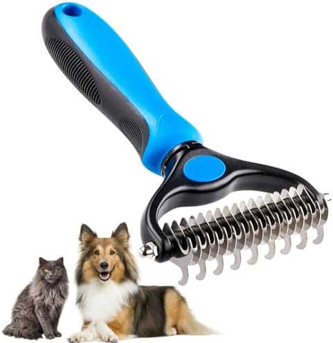Pet Grooming Rake, Dog Undercoat Rake Cats Shedding Brush Double-Sided Deshedding Dematting Tool Brushes Comb for Dogs & Cats to Easy Remove Undercoat Mats Tangle