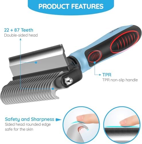 Pet Grooming Tool, 2 Sided Cat and Dog Brush for Shedding, Dual Head Comb