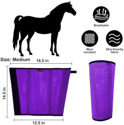 Horse Fly Boots, Breathable Mesh Protection Set of 4, Comfortable Horse Leggings, Breathable Mesh Design, Equine Supplies for Reduce Stomping, Hoof Damage & Leg Fatigue (Purple, Medium)