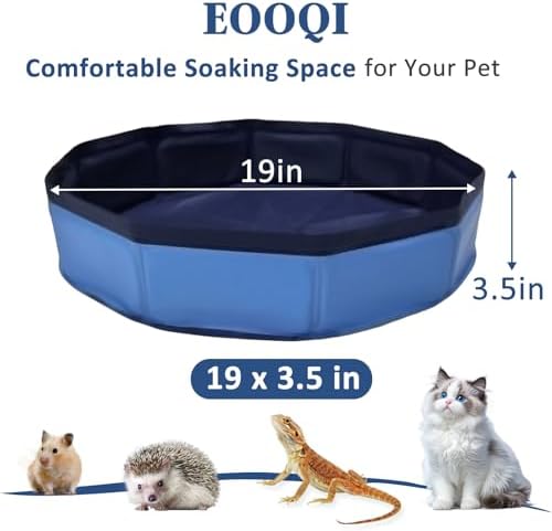 Eooqi Foldable Bearded Dragon Bathtub, Blue 19 x 3.5 in Pet Bath Pool,Collapsible Non-Slip Reptile Water Tub for Small Dogs, Cats & Turtles, Reinforced Bottom for Stability
