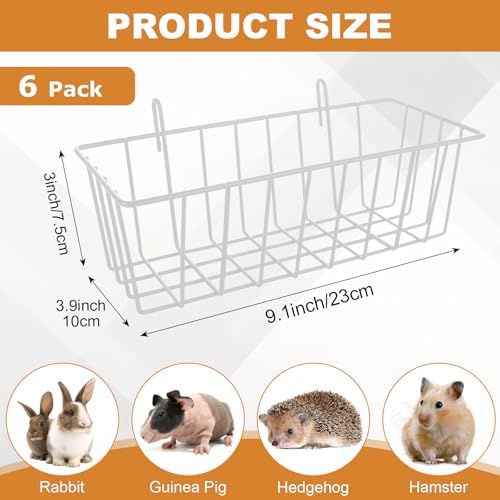 6 Pack Rabbit Hay Feeder 9x4x3 Inch Heavy Duty with Hooks, White