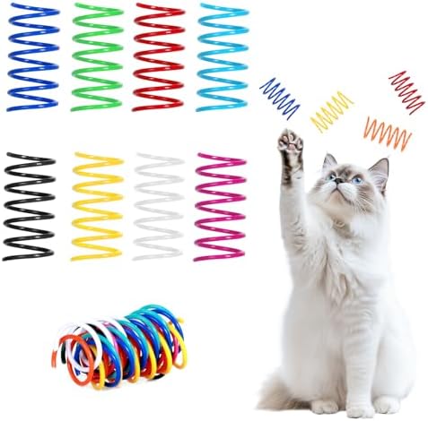80 Pack 8 Colors Cat Spring Toys for Indoor Cats, Interactive Coil Springs Spiral Plastic Kitten Toys for Swatting, Biting, Hunting