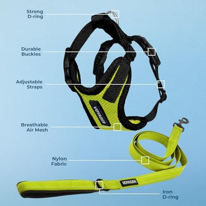 Best Pet Supplies Voyager Step-in Lock Pet Harness w Reflective Pet Leash Combo Set with Neoprene Handle 5ft - Supports Small, Medium and Large Breed Puppies/Cats - Lime Green/Black Trim Set, XS