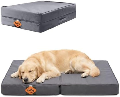 Laifug Foldable Waterproof Dog Bed for Large Dogs - Outdoor Orthopedic Dog Bed with Washable Removable Cover, Pet Mattress with Handles, Elephant Grey, (36 x 27 x 3.5, inches)
