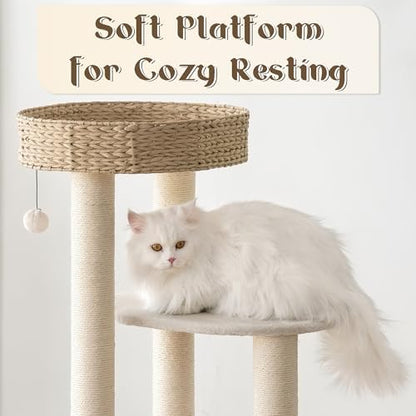 Modern Cat Tree, 39" Tall Cat Tree Tower for Cats, Cat Condo with Scratching Posts, Multi-Level Solid Wood Tower & Top Perch, Cat Furniture for Big Cats
