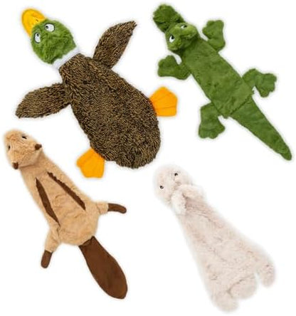 Best Pet Supplies 2-in-1 Stuffless Squeaky Dog Toy - 4 Figures, Large