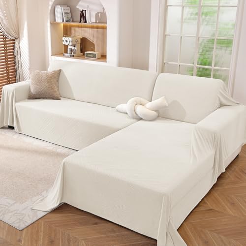 L Shaped Sectional Couch Cover 2 Piece, XXX-Large, Off White