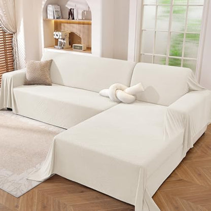 L Shaped Sectional Couch Cover 2 Piece, XXX-Large, Off White