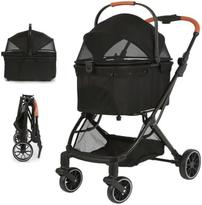 Pet Stroller with Detachable Carrier, Foldable Dog & Cat Stroller