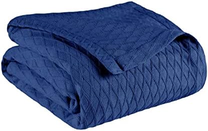 Superior Diamond Weave All-Season Cotton Blanket, Cover for Home, Couch, Bed, Soft, Warm Blankets, Boho Aesthetic, Comfy, Cozy Covers, Decorative Bedding Essentials, Full/Queen, Merritt Blue