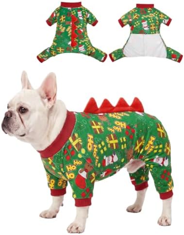 CuteBone Dinosaur Costume Halloween Christmas Dog Pajamas, Stretchy Spandex Crystal Velvet Sleepwear Coat for Small Dogs, Soft & Warm Pet Outfit Clothes for Cold Weather, Cozy Pullover Design COSP28S