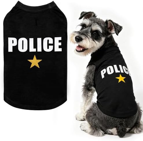 BINGPET Police Dog Shirt, Soft Cotton Puppy T-Shirt, Halloween Cop Costumes