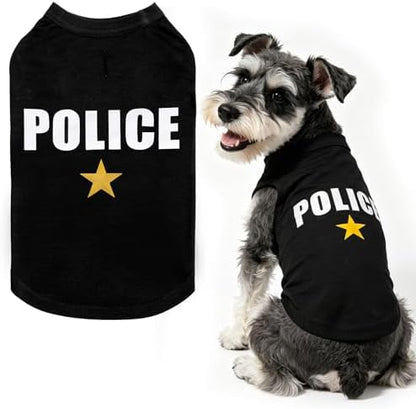 BINGPET Police Dog Shirt, Soft Cotton Puppy T-Shirt, Halloween Cop Costumes