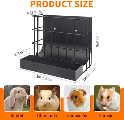 BESNEW 2-in-1 Large Rabbit Hay Feeder with Food Box,Upgraded Metal Guinea Pig Hay Feeder Hay-Leak Proof Bottom,Easy to Install,Bunny Supplies for Rabbit Guinea Pig Chinchilla Small Animals