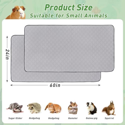 Guinea Pig Cage Liners, 24''X60'' Washable Guinea Pig Pee Pads, Non Slip Reusable Super Absorbent Guinea Pig Training Mat Bedding Fleece for Small Animals Hamster Rabbit Chinchilla Rat, 2Pack