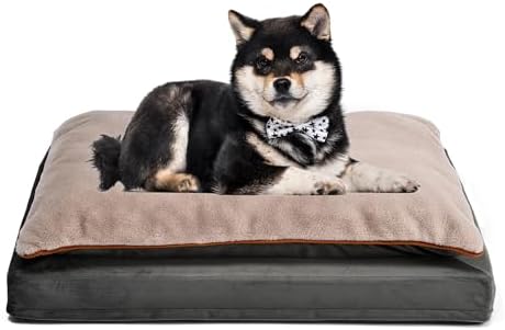 Amazon Basics Dog Bed with Cooling Gel Memory Foam, Pressure-Relief Support for Dogs up to 50lbs, Non-Slip Bottom, Machine Washable Cover, Large Sized (36" x 27"), Grey