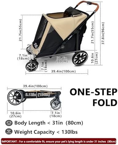 Dog Stroller for Large & Medium Dogs, up to 130 lbs Pet Stroller