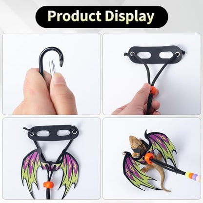 COMSUN 2 Pack Bearded Dragon Harness Leash Set with Leather Dinosaur Wings