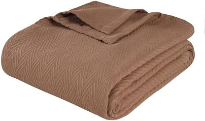 Superior Metro All-Season Cotton Blanket, Woven Blanket for Couch, Bed, Bedding, Farmhouse, Home Essentials, Cute and Cozy Bohemian Blankets, Herringbone Weave, King, Taupe