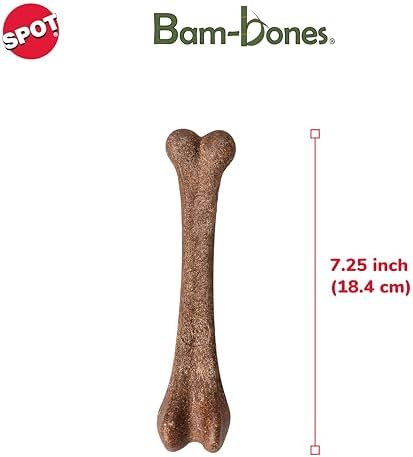 SPOT Bam-Bones Bone - Made with Strong Bamboo Fiber, Durable Long Lasting Dog Chew for Light to Moderate Chewers, Great Toy for Adult Dogs & Teething Puppies under 40lbs, 7.25in, Bacon Flavor