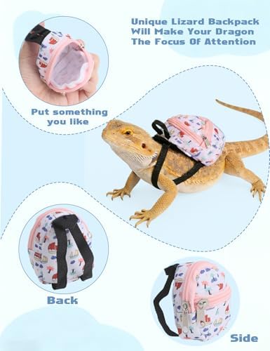 Bearded Dragon Clothes Lizard Toy - Mini hat,Skateboard,Backpack Gifts for Reptiles Pet - Cute Bearded Dragon Costume Accessories for Lizard Iguana Reptiles Small Animals (Rose Red)