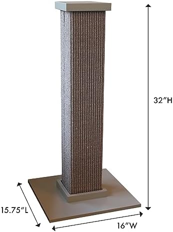 SmartCat Ultimate Scratching Post – Gray, Large 32 Inch Tower - Sisal Fiber, Simple Design - For All Cats