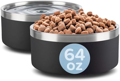 PETMAKER Stainless Steel Dog Bowls, Black, Set of 2, 64oz/8 Cups