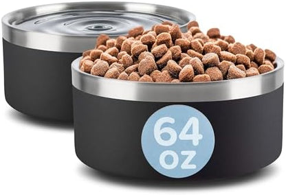 PETMAKER Stainless Steel Dog Bowls, Black, Set of 2, 64oz/8 Cups