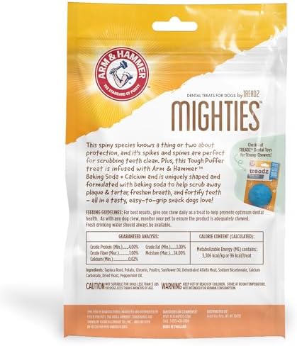 Arm & Hammer Mighties Treadz Dental Dog Treats, Puffer, Mint, 7 Ct, 2-Pk