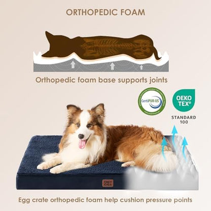 EHEYCIGA Orthopedic Dog Bed Large with Removable Washable Cover, 47IN Navy