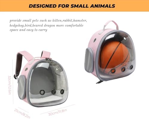 Small Animal Carrier Guinea Pig Backpack,Transparent, Breathable Backpack Carrier for Hedgehogs, Rabbits, Birds, Squirrels, Hamsters, Lizards Comfortable, Portable Travel Bag for Small Pets (Pink)