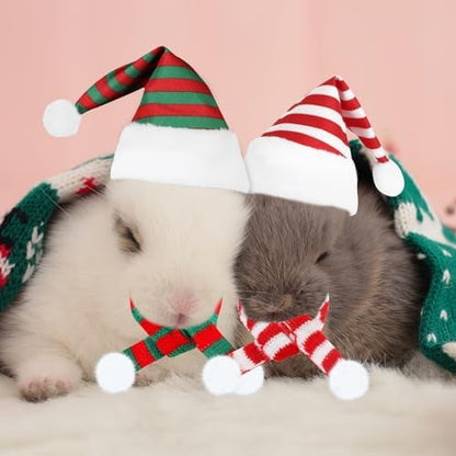 FOIMAS 12pcs Christmas Pet Chicken Hat Scarf Set Small Animal Hat Costume Set for Hen Duck Hamster Guinea Pig Rabbit Kitty Puppy Parrot Lizard Xmas Party Supply