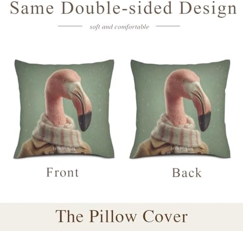 InkRain Winter Animal Cute Flamingo Pillow Cover 28x28 Inch Set of 2 Home Decor Decorative Cotton Linen Illustration Pillowcases for Living Room House Sofa