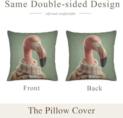 InkRain Winter Animal Cute Flamingo Pillow Cover 28x28 Inch Set of 2 Home Decor Decorative Cotton Linen Illustration Pillowcases for Living Room House Sofa